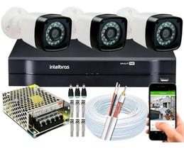 Kit 3 Cameras Segurança eletrônica 720p Full Hd Dvr Intelbras 4ch 100M Cabeamento + Acessorios