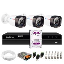 Kit 3 Câmeras Segurança Full HD 2MP 20 Metros TF DVR Inteligente Intelbras MHDX 1204 4 Canais 2TB