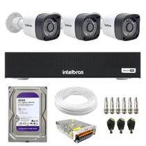 Kit 3 Câmeras Segurança Full HD DVR Intelbras 4 Canais Com HD Completo