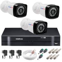 Kit 3 Câmeras Segurança HD 720p 20m Infravermelho Visão Noturna + DVR Intelbras + App Monitoramento