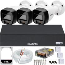 Kit 3 Câmeras Segurança Intelbras Full Color vhd 1120b Dvr 4ch Full Hd 500GB colorido 24hrs
