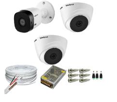 Kit 3 Câmeras Segurança VHC Hd 720P Intelbras + cabos conectores S/Hd