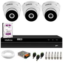 Kit 3 Câmeras Segurança VHD 3220 D Dome IP67 DVR Inteligente Intelbras MHDX 1204 4 Canais 2TB Purple