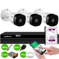 Kit 3 Câmeras Segurança VHL 1120B HD 720p HDCVI 20m DVR Intelbras MHDX 1204 4 Canais 2TB Purple