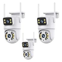 Kit 3 Câmeras Segurança WiFi 360 Lente Dupla 6MP HD Externa IP66 Visão Noturna