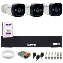 Kit 3 Câmeras TF 710 B Full Color ColorVu Full HD 1080p Bullet Visão Noturna Colorida 20m + DVR Intelbras MHDX 3004-C 4 Canais + HD 1TB Purple