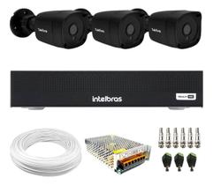 Kit 3 Câmeras Tudo Forte Bullet Black Full HD 1080p, Lente 2.8mm, Visão Noturna 20M, IP66, Gravador Digital de vídeo Intelbras MHDX 1104-C