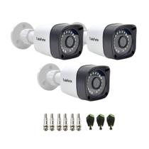 Kit 3 Câmeras Tudo Forte Bullet Full HD 1080p, Lente 2.8mm, Visão Noturna 20M, IP66 + Conectores