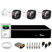 Kit 3 Câmeras Tudo Forte Bullet Full HD 1080p, Lente 3.6mm, Infra 20M, IP66 + Hvr Giga Security GS0480 Full HD 1080p 4 Canais + HD SkyHawk 1TB