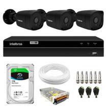 Kit 3 Câmeras Tudo Forte Bullet TF 2020 B Black Full HD 1080p Lente 2.8mm Visão Noturna 20M IP66 + DVR Intelbras MHDX 1204 4 Canais + HD SkyHawk 1TB