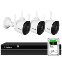 Kit 3 Câmeras WiFi iM5 SC Intelbras Visão Noturna 30m Full HD 1080p IP67 Microfone Compatível Alexa + NVR Gravador 1404 4 Canais + HD 1TB BarraCuda