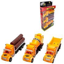 Kit 3 Caminhão De Brinquedo Construção Amarelo A Fricção