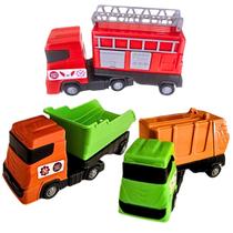 Kit 3 Caminhão Infantil Articulado Bombeiro Caçamba E Coletor Super Frotinha Divplast