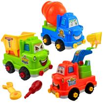 kit 3 Caminhão Monta Desmonta Brinquedo Infantil Ferramentas