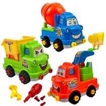 Kit 3 Caminhão Monta Desmonta Brinquedo Infantil Ferramentas
