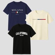 Kit 3 Camisa Camiseta Masculina Estilosa Casual 100 Algodão Confortavel Moderna Tendencia