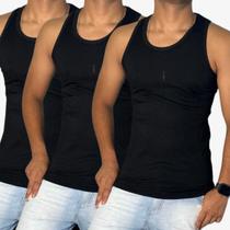 kit 3 Camisa Canelada Preta Regata Americana Treino Ribana