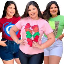 Kit 3 Camisa feminina adulto de marca Plus size tshirts GG