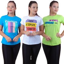 Kit 3 Camisa feminina manga curta t'shirt estampa frontal - TRENDY FASHION