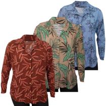 Kit 3 Camisa Feminina Manga Longa Malha Liganete Estampada. Kit 3 Camisa Feminina Manga Longa Malha Liganete Estampada.