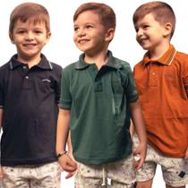 Kit 3 Camisa gola polo infantil masculina lisa com punho