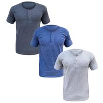Kit 3 Camisa Henley Camiseta Slim Botão Manga Curta Algodão Não Amassa Confortável