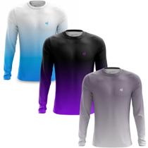 Kit 3 Camisa Manga Comprida Masculina Treino Camiseta Proteção UV Bike Corrida Treino Caminhada