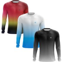 Kit 3 Camisa Manga Comprida Masculina Treino Camiseta Proteção UV Bike Corrida Treino Caminhada