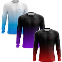 Kit 3 Camisa Manga Longa Masculina Caminhada Camiseta Proteção UV Estampada Elegância
