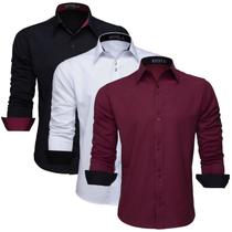 Kit 3 Camisa Manga Longa Masculina Camiseta Social Slim K3710