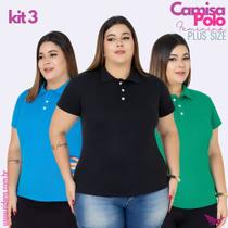 Kit 3 Camisa Plus Size Gola Polo Feminina Tecido Premium e Ótimo Acabamento Piquet