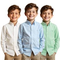 Kit 3 Camisa Social Masculina Infantil Manga Longa Menino Kit 3 Camisa Social Masculina Infantil Manga Longa Menino