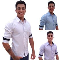 Kit 3 Camisa Social Masculina Manga Longa Blusa Camiseta Slim M14-53