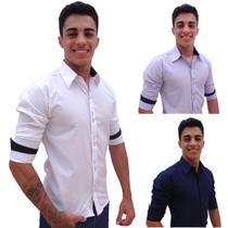 Kit 3 Camisa Social Masculina Manga Longa Blusa Camiseta Slim M14-54