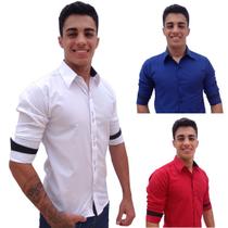 Kit 3 Camisa Social Masculina Manga Longa Blusa Camiseta Slim M14-58