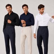 Kit 3 Camisa Social Masculina Manga Longa Slim Tecnologica Não Amassa e Estica Elegante Para Trabalh