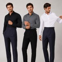 Kit 3 Camisa Social Masculina Manga Longa Slim Tecnologica Não Amassa e Estica Elegante Para Trabalh