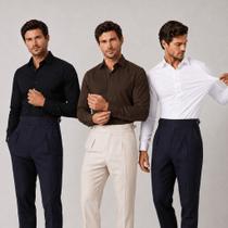 Kit 3 Camisa Social Masculina Manga Longa Slim Tecnologica Não Amassa e Estica Elegante Para Trabalh