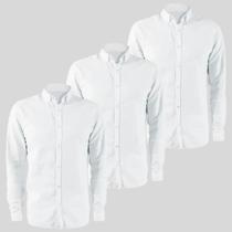 Kit 3 Camisa Social Slim Masculina Manga Longa Algodão Lisa