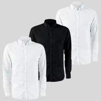 Kit 3 Camisa Social Slim Masculina Manga Longa Algodão Lisa