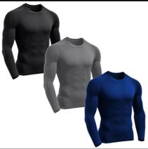 kit 3 camisa térmica masculina segunda pele proteção UV TB moda fitness