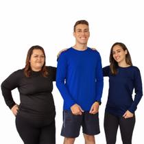 Kit 3 Camisa UV Manga Longa Praia Camiseta Proteção Solar Preta Azul Royal e Marinho Pescaria Bike
