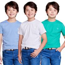 Kit 3 Camisas Básica Lisa Infantil 100% Algodão