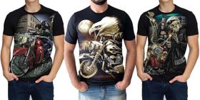 Kit 3 Camisas Camisetas Moto Harley Motoqueiro Rock Masculina