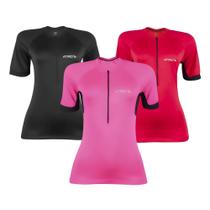 Kit 3 Camisas Ciclismo Feminina Atrio PP Dryfit UV30 Antiodor com Bolsos Preta VB026, Rosa VB016 e Magenta VB021