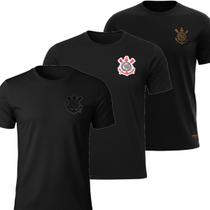 Kit 3 Camisas Corinthians Algodão Bordado - Masculino Tamanho:PCor:Preto Kit 3 Camisas Corinthians Algodão Bordado - Masculino Tamanho:PCor:Preto
