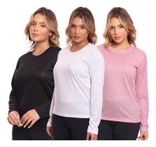 Kit 3 Camisas Feminina Camiseta Térmica Proteção Solar Uv