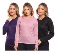 Kit 3 Camisas Feminina Camiseta Térmica Proteção Solar Uv