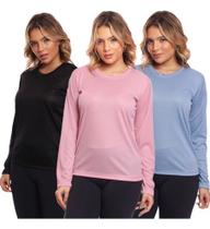 Kit 3 Camisas Feminina Camiseta Térmica Proteção Solar Uv