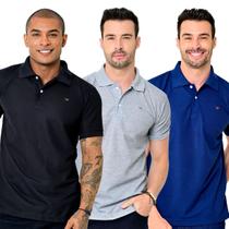 Kit 3 Camisas Gola Polo Masculina Piquet Lisa Camisaria Colombo Azul Marinho-Cinza Mescla-Preta 2
